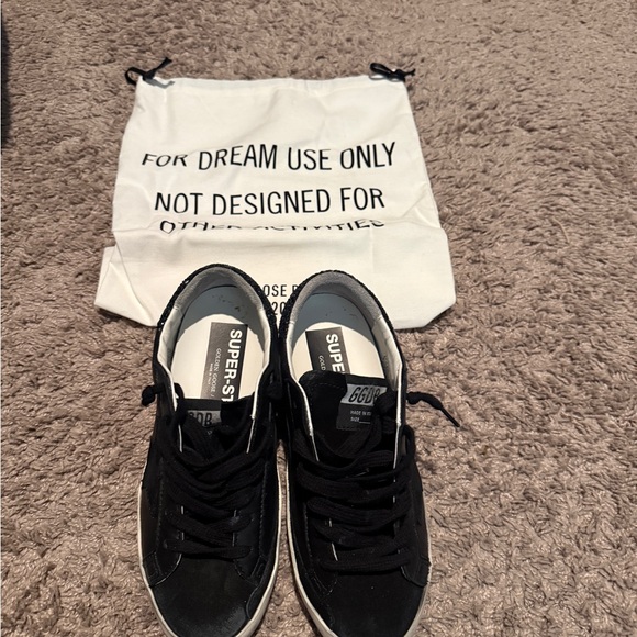 Size 36 Golden Goose Black Leather Low-Top Sneakers with White Soles